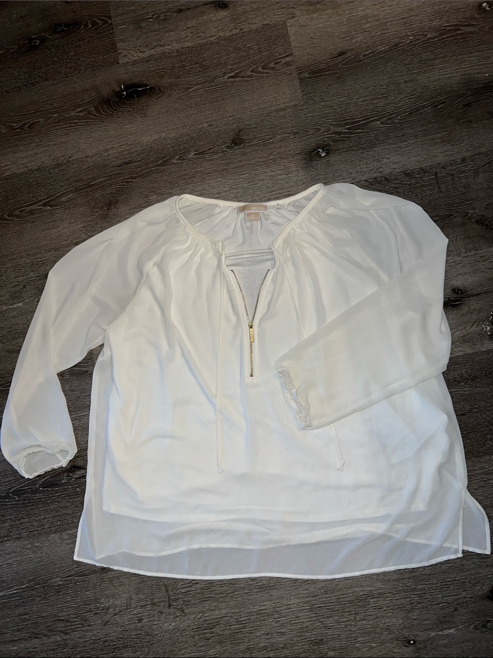 Michael Kors Woman’s White Zip-Neck Blouse - Lightweight Long Sleeve Top